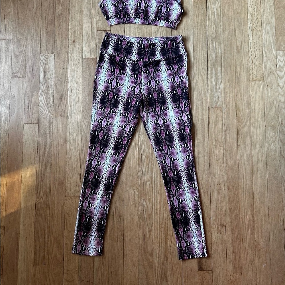 Pink and Black Snake Print Leggings workout set Bra top